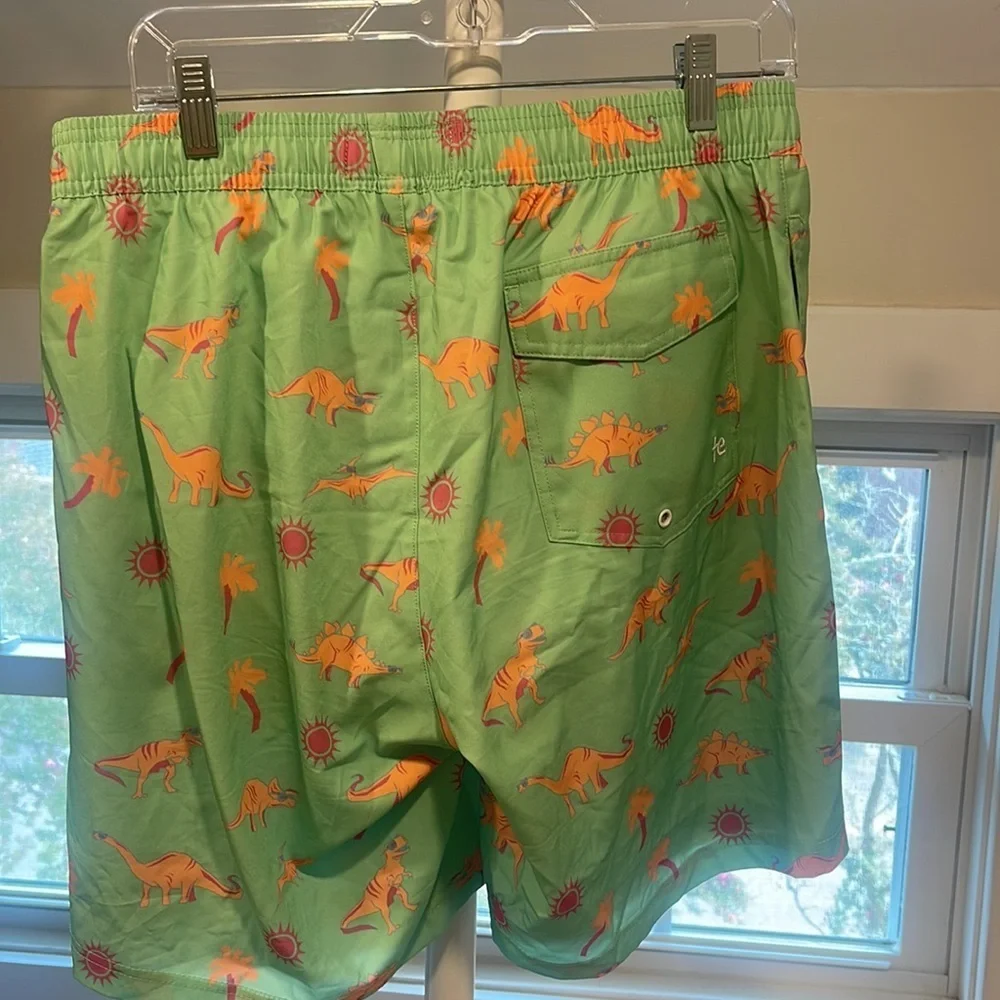 TIPSY ELVES SWIM TRUNKS DINOSAUR MENS GREEN ORANGE, Size Large